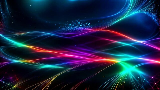 abstract loop animation with neon waves and nets, 3D futuristic wavy space template can be used for communication technology, internet neural network, data transfer stream encryption. seamless footage