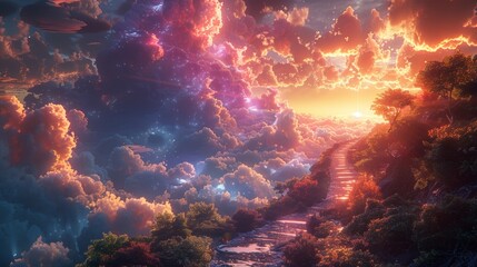 A fantastical multiverse where different realms of 2D and 3D coexist, filled with surreal landscapes and vibrant colors
