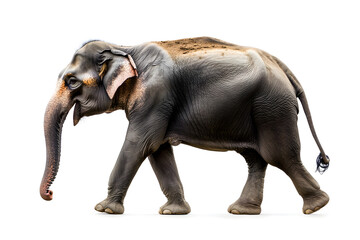 Laufender Asiatischer Elefant von der Seite, auf weißem HIntergrund, erstellt mit generativer KI