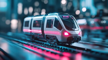 Futuristic Floating Trains on Neon Tracks - Ultra Detailed 32K Visualization of Advanced Mobility and Imaginative Travel Concept,Generative AI