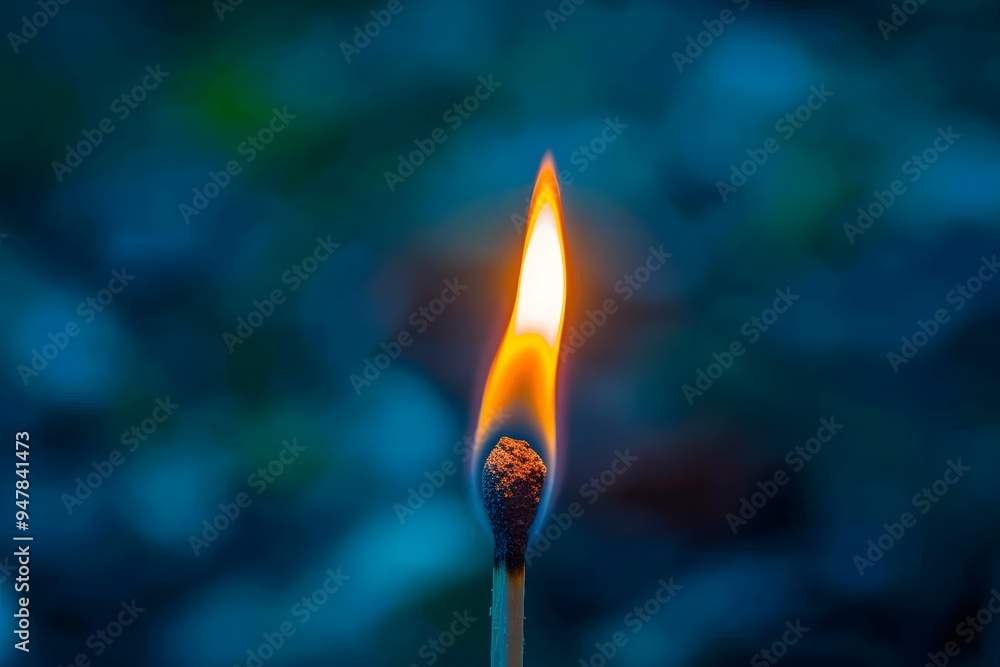 Poster captivating flame: a close-up of a matchstick igniting in a serene background