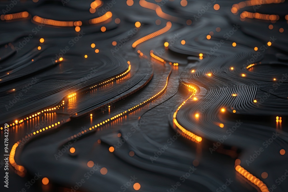 Fototapete Abstract digital dot line particle data background connecting technology concept.