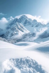 Obraz premium Snow-capped mountains under a clear blue sky, winter weather, cold and majestic