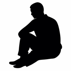 Adult Man Sitting Silhouette Black Vector