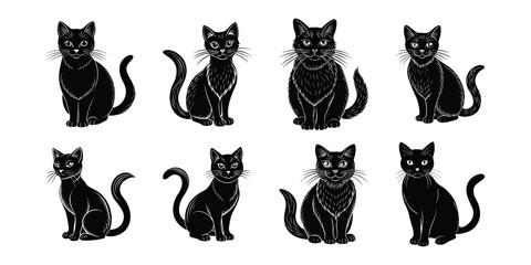 Set of black cat silhouette Vector illustration