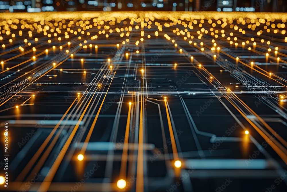 Poster Abstract digital dot line particle data background connecting technology concept.