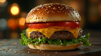 Mouthwatering Cheeseburger with Lettuce Tomato and Grilled Beef  National Cheeseburger Day