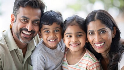 Fototapeta premium A joyful portrait of Indian siblings discovering the outdoors alongside their parents. 