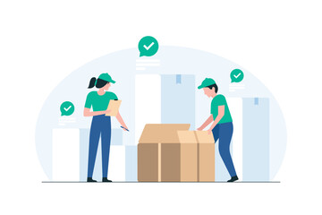 Packing and Sorting Packages in Warehouse. Illustration