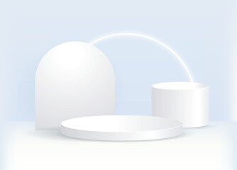 A circular display stand emits a circular halo against a white background.