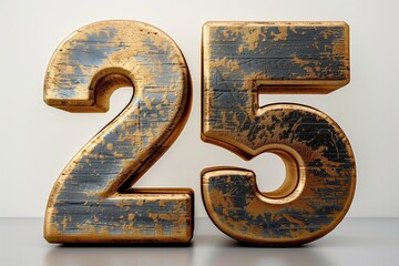 Golden number 25 on the isolated white background of celebration