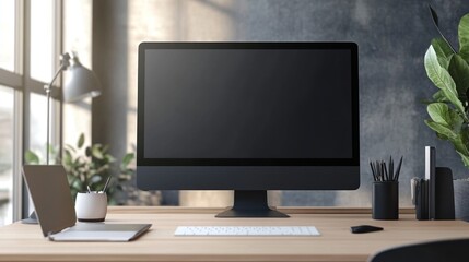 Fototapeta premium Minimalist Workspace with Modern Desktop Computer