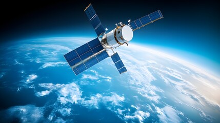 Fototapeta premium Satellite Orbiting Earth: Capturing Global Data and Showcasing Advanced Technology.