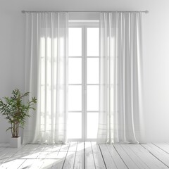 Fototapeta premium White Luxe Drapery: Realistic Blank Curtain Mockup for Interior Design