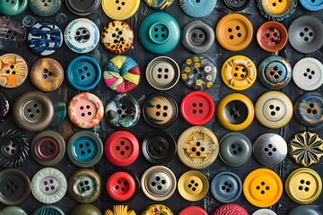 Fototapeta premium A Colorful Collection of Vintage Buttons Displayed Artfully