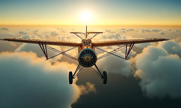 Experience the thrill of flight in a vintage biplane as it glides through beautiful cotton candy clouds at sunset, where the sky ignites with vibrant hues