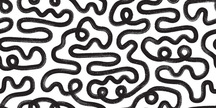 Brush, marker hand drawn bold doodle lines seamless pattern. Abstract modern maze geometric ornament background