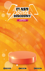 flash sale discount portait template banner with blank space 3d podium for social media post product sale with abstract gradient orange background design31