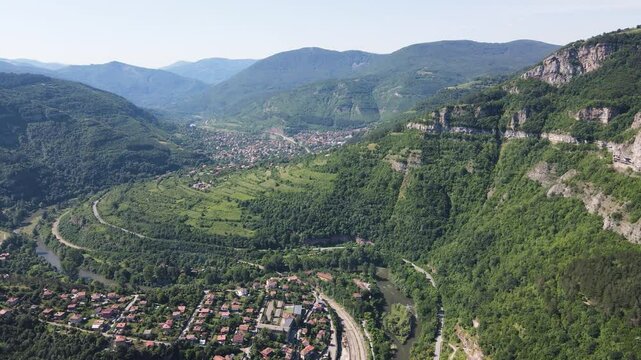 Amazing Aerial view of iskar gorge near village of Bov, Balkan Mountains, Bulgaria
