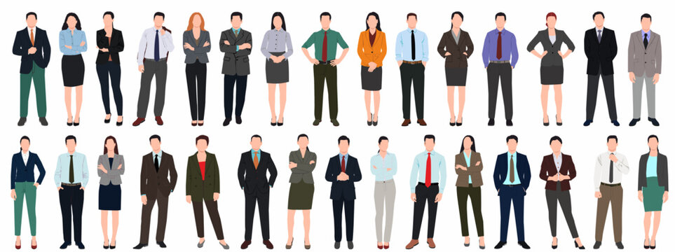 collection of vector illustrations of business people standing  eps. 