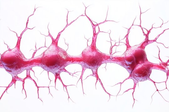 chain of nerve pink cells nodes isolated on white background