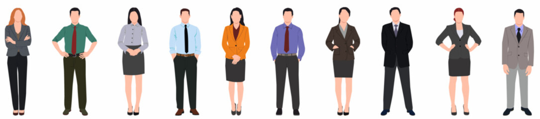 Group of business man and woman vector illustration set