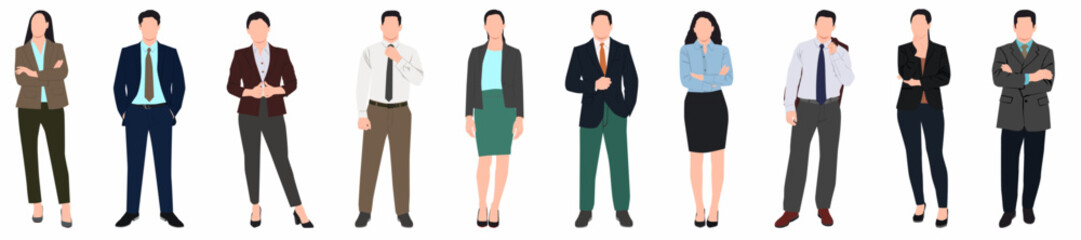 Group of business man and woman vector illustration set