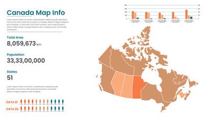 Canada political map of administrative divisions states, Colorful states  in Canada map infographic, Canada Map Info, Canada Population.