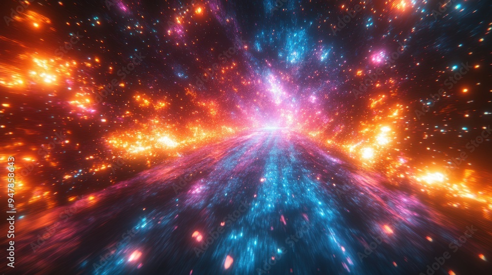 Poster 3d render neon backgroun3d with glowing lines colorful spectrum laser rays cosmic explosion or firew