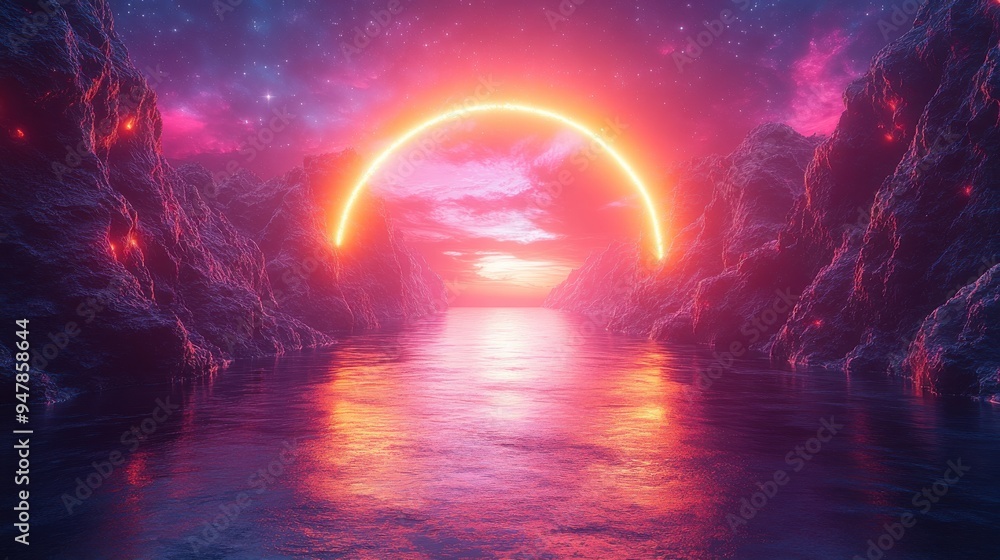 Aufkleber 3d render neon backgroun3d with glowing lines colorful spectrum laser rays cosmic explosion or firew