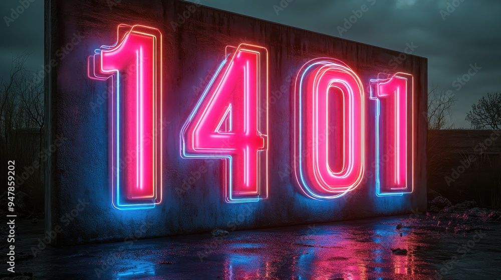 Poster 3d render neon linear number four an3d colorful clou3d glowing with pink blue neon light abstract fa