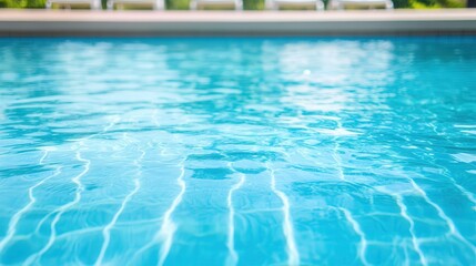 Obraz premium Refreshing summer pool scene, vibrant crystal clear water, inviting atmosphere, perfect for relaxation and enjoyment, space available for personalized text or messages