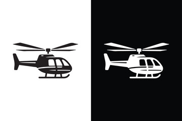 Helicopter icon with black and white background.