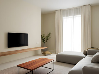 Fototapeta premium modern simple living room with sofa and television stylish home interior design background