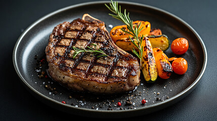 Close-up of a juicy and flavorful steak, perfectly seared in a caramelized crust, with succulent, flavorful meat and grilled meat