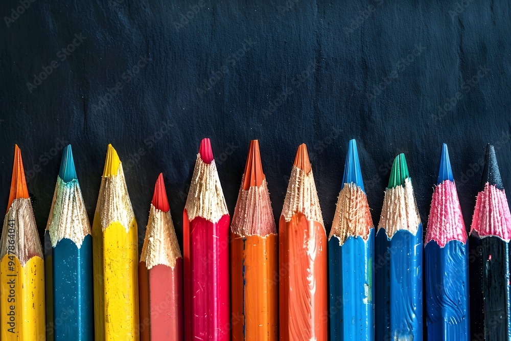 Poster vibrant array of colored pencils on a dark background