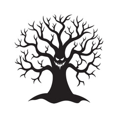 Halloween tree silhouette vector, isolated on white background, black and white silhouette vector and illustration, Halloween tree silhouette, silhouette style