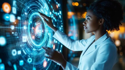 Scientist Working with Interactive 3D Holographic Interface - Futuristic Laboratory Research