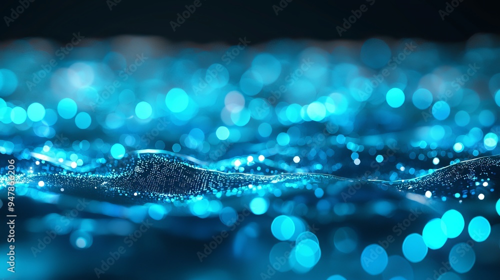 Poster a visualization of big data. digital background. analysis representation. wave of particles. four-di
