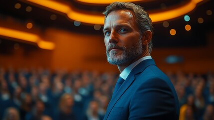 Fototapeta premium Confident middle aged businessman looking away from camera at a conference