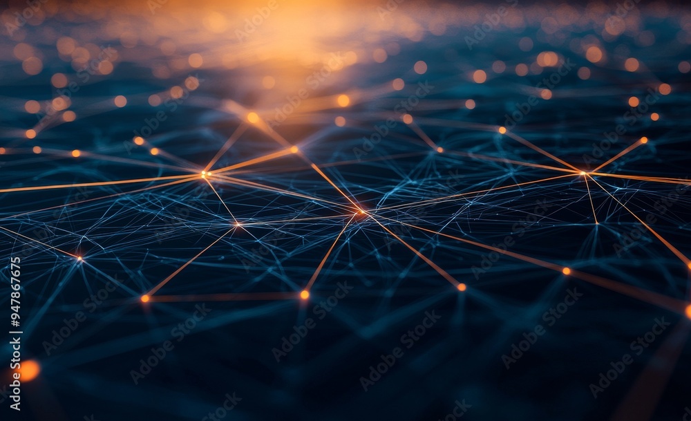 Poster a neural network, a big data concept and stock in the future. the 3d illustration shows a polygonal 