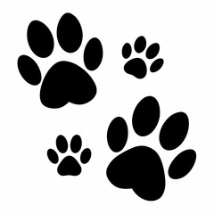 Fototapeta premium black footprints left on a white background by an animal lion or dog