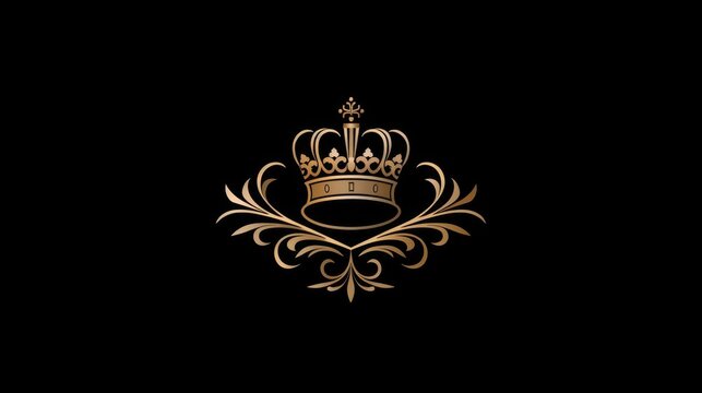 A regal gold crown adorned with intricate designs and radiant against a sleek black background, symbolizing luxury and royalty.