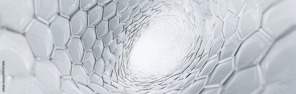 Poster in this rendering we have a futuristic white hexagon background. a futuristic honeycomb concept. a w
