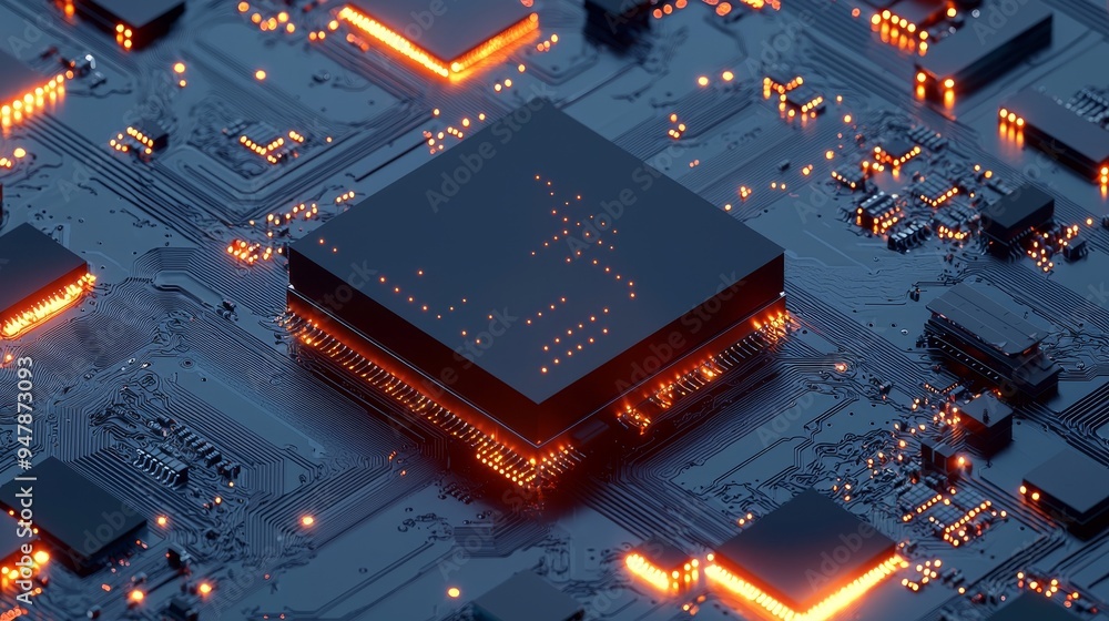 Poster an illustrative concept of central computer processors. an image created in 3d and rendered in conce