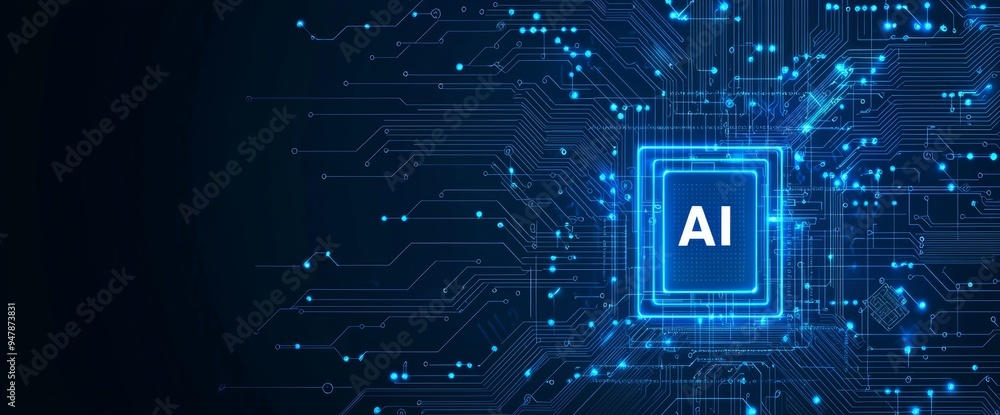 Poster learning with ai and stocks concept. business, modern technology, internet and networking concepts.