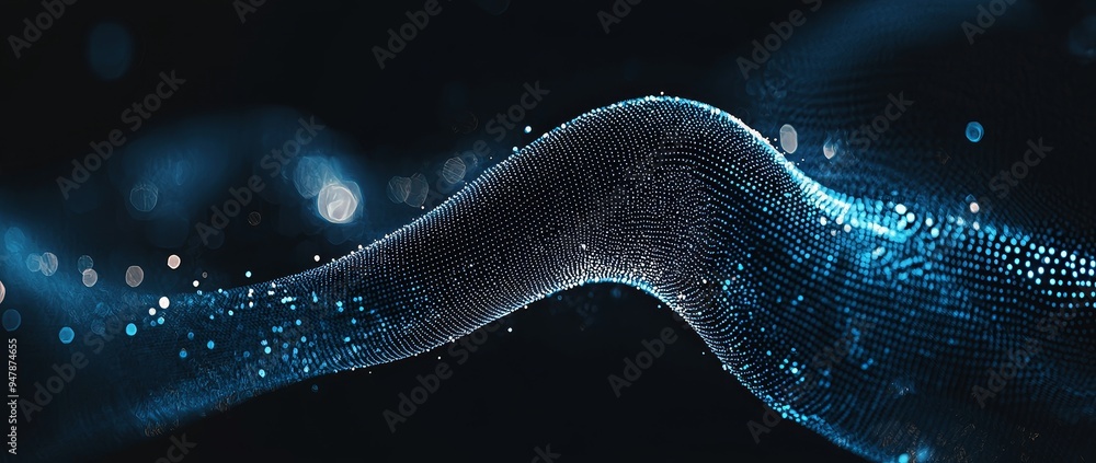 Poster 3d rendering of wave stream digital illustration. abstract background of blue color.