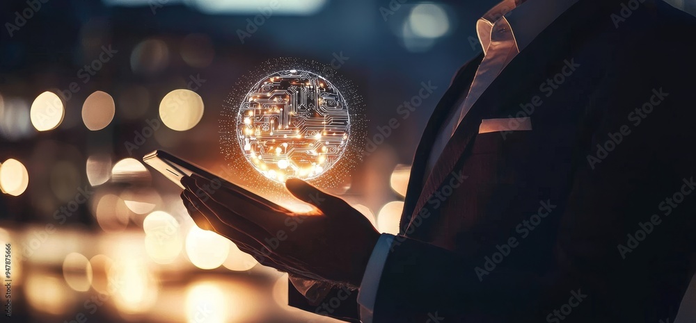 Poster innovating in robotics and stock on interfaces, synchronizing networks, iot, and blockchain technolo