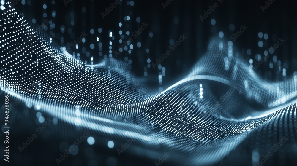Poster cybersecurity and big data 3d illustration. neural networks and the stock market. information waves 