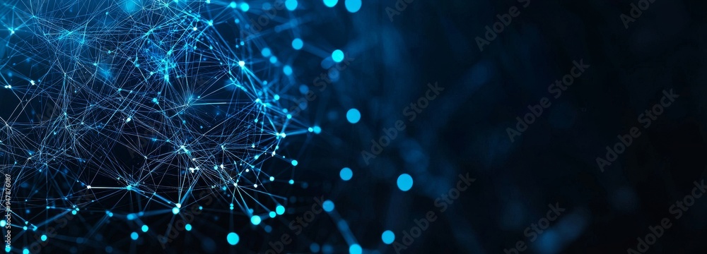 Poster there is a corrupted network or connection. abstract digital background of lines and points. glowing